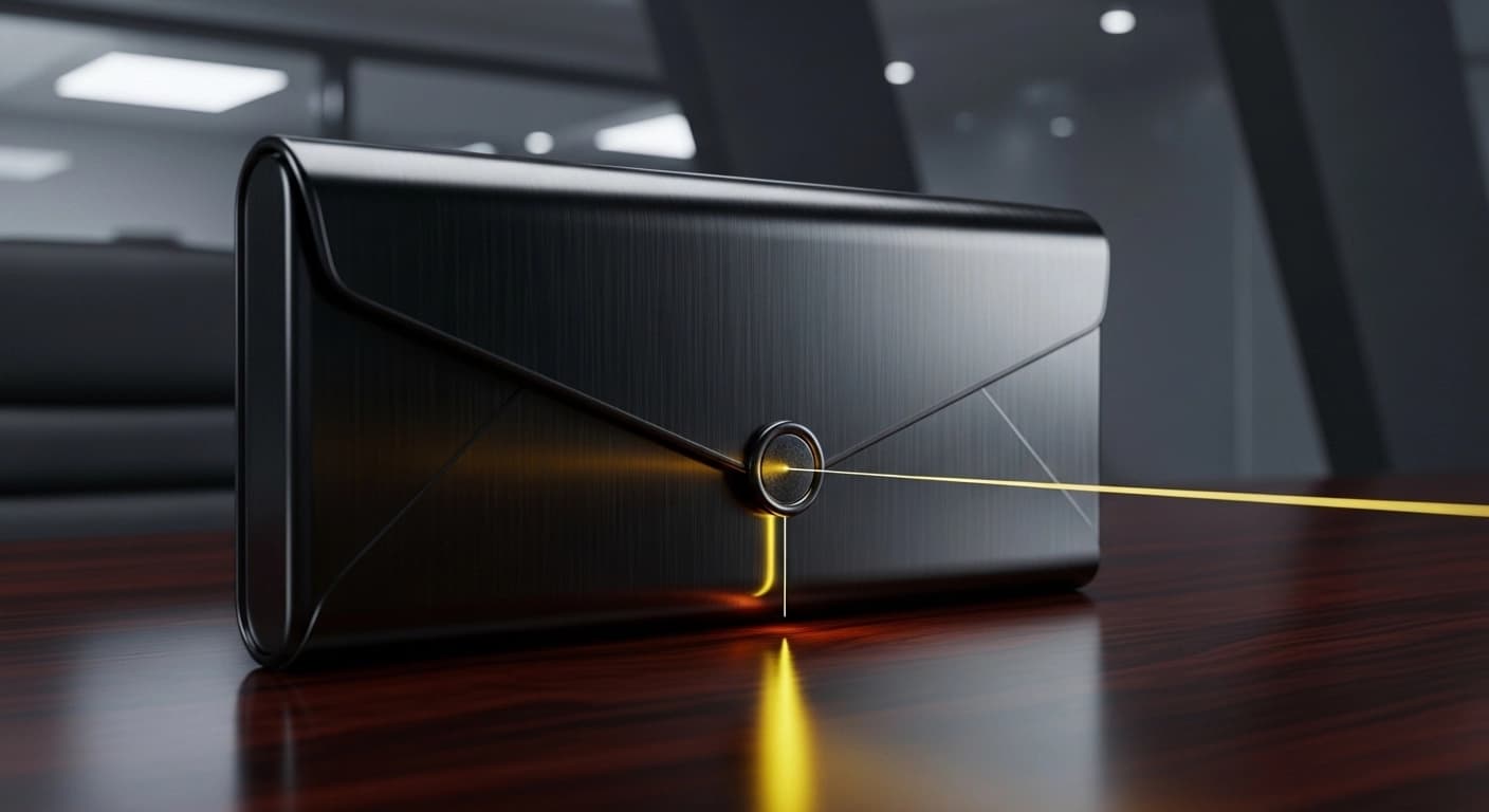 Glowing black envelope representing B2B outbound email prompt engineering frameworks