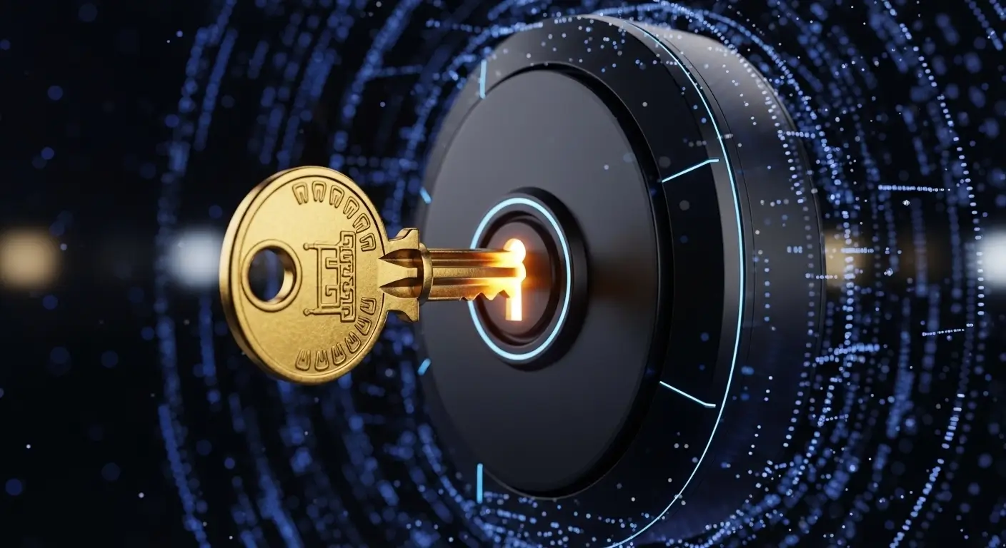 Glowing golden key and black vault illustrating AI-powered product-led-growth (PLG) prompt engineering