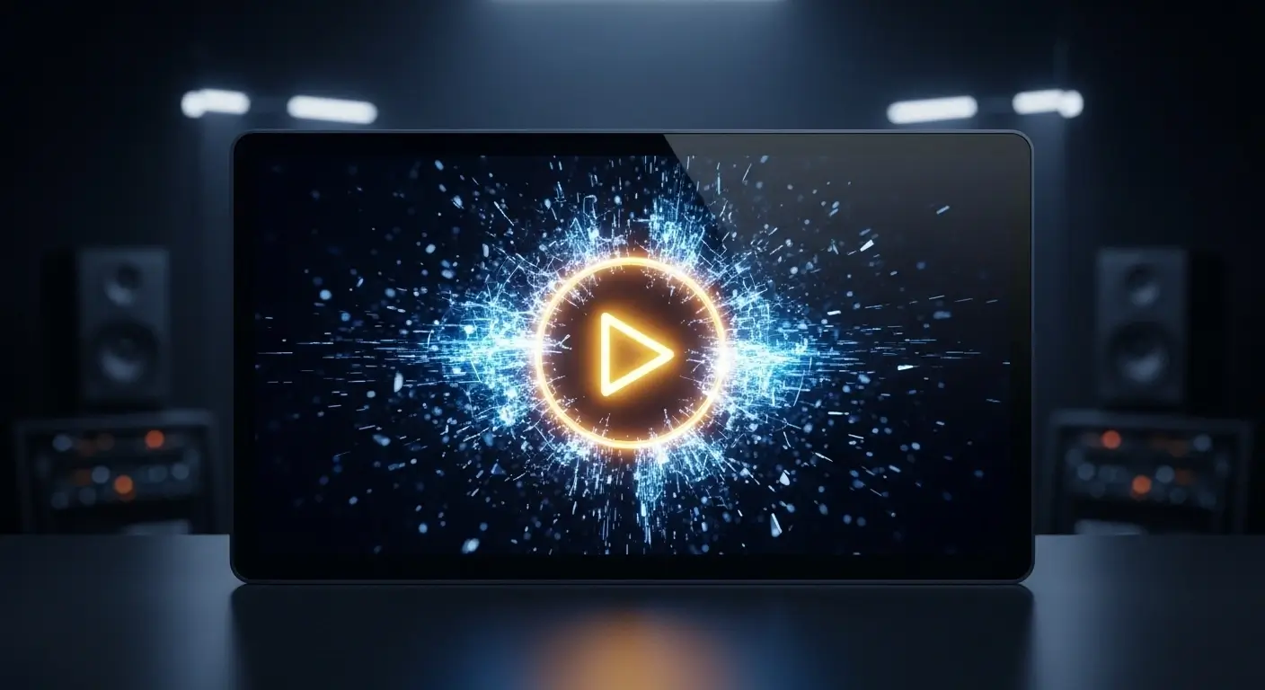 Glowing golden play button illustrating AI-powered YouTube SEO and thumbnail prompts