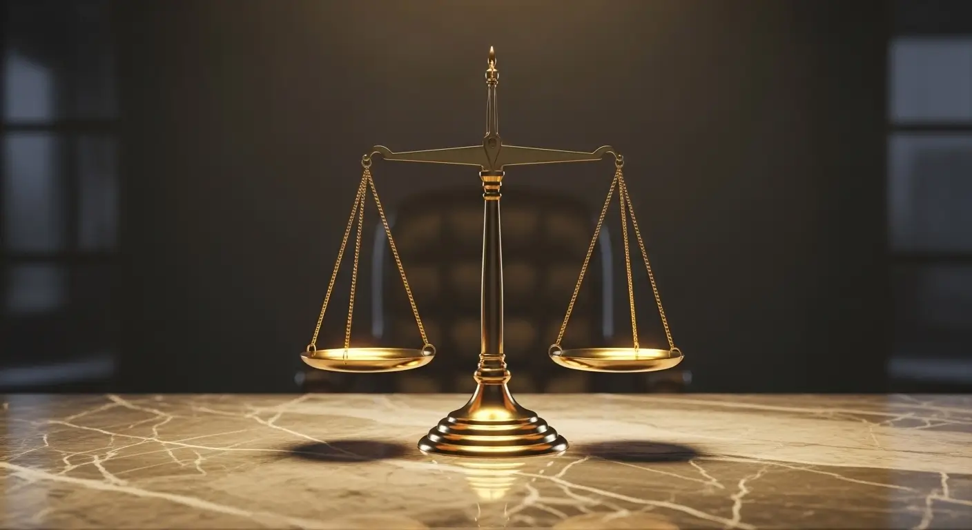 Golden balance scale illustrating AI content compliance and ethical prompt engineering