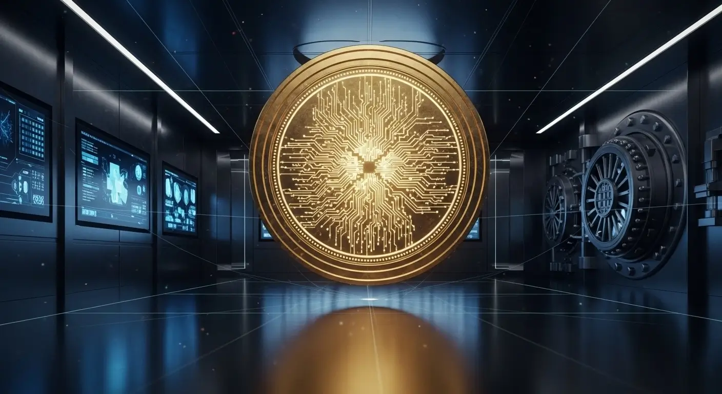 Glowing golden seal illustrating AI content governance frameworks for enterprise SEO